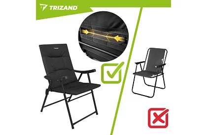 Összecsukható kemping párnázott szék 59x70x91 cm - fekete