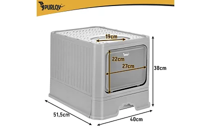Zárt macska toalett 50×36×38 cm fiókkal és lapáttal