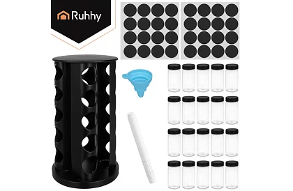 Forgatható fűszertartó állvány + 20 darabos fűszerdoboz készlet