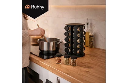 Forgatható fűszertartó állvány + 20 darabos fűszerdoboz készlet