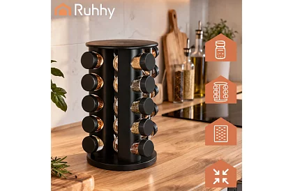 Forgatható fűszertartó állvány + 20 darabos fűszerdoboz készlet