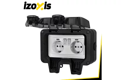 Vízálló kültéri dupla aljzat fedéllel - IP66, 230V, 16A