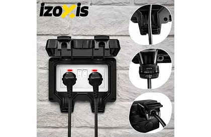 Vízálló kültéri dupla aljzat fedéllel - IP66, 230V, 16A