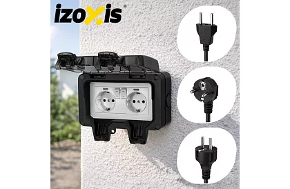 Vízálló kültéri dupla aljzat fedéllel - IP66, 230V, 16A