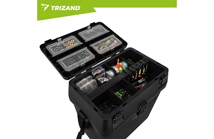 Horgász doboz 2 az 1-ben – 38 × 34 × 21 cm szervező és szék