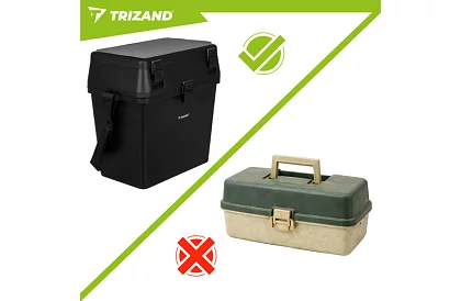 Horgász doboz 2 az 1-ben – 38 × 34 × 21 cm szervező és szék