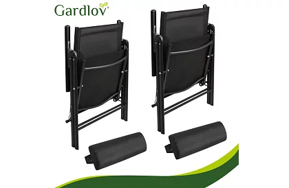 Összecsukható fekete kerti székek karfával és háttámlával – 2 darab