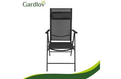 Összecsukható fekete kerti székek karfával és háttámlával – 2 darab