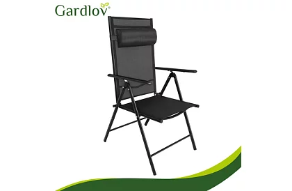 Összecsukható fekete kerti székek karfával és háttámlával – 2 darab