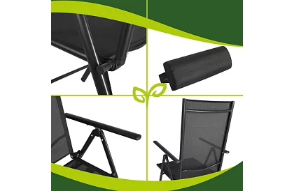 Összecsukható fekete kerti székek karfával és háttámlával – 2 darab