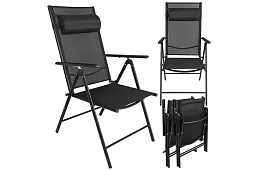 Összecsukható fekete kerti székek karfával és háttámlával – 2 darab