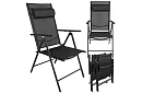 Összecsukható fekete kerti székek karfával és háttámlával – 2 darab