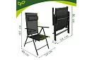 Összecsukható fekete kerti székek karfával és háttámlával – 2 darab