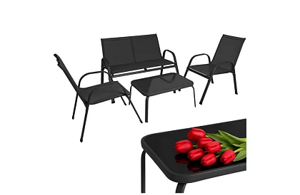 Kerti bútor kanapé, 2 fotel, asztal – fekete