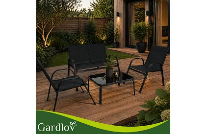 Kerti bútor kanapé, 2 fotel, asztal – fekete