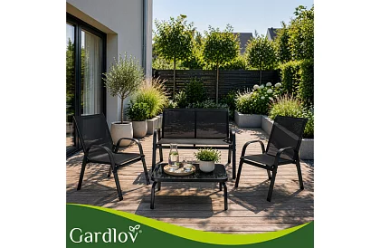 Kerti bútor kanapé, 2 fotel, asztal – fekete