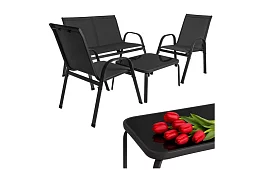 Kerti bútor kanapé, 2 fotel, asztal – fekete