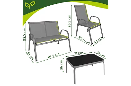 Kerti bútor kanapé, 2 fotel, asztal – szürke