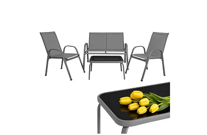 Kerti bútor kanapé, 2 fotel, asztal – szürke