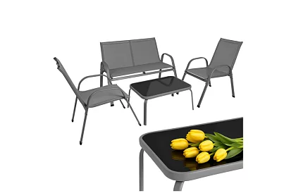 Kerti bútor kanapé, 2 fotel, asztal – szürke