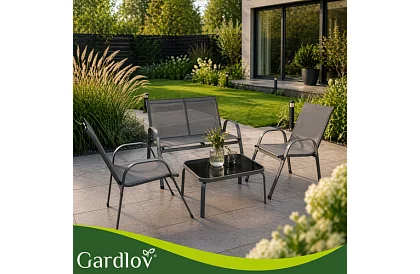 Kerti bútor kanapé, 2 fotel, asztal – szürke