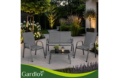 Kerti bútor kanapé, 2 fotel, asztal – szürke