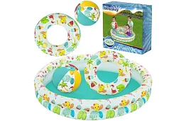 Felfújható medence 3 az 1-ben + gyűrű és labda – B51124