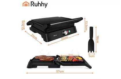 Elektromos kontaktgrill 2000 W – kihúzható grill hőmérséklet-szabályozással