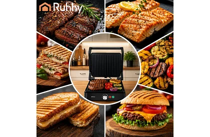 Elektromos kontaktgrill 2000 W – kihúzható grill hőmérséklet-szabályozással
