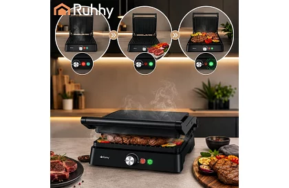 Elektromos kontaktgrill 2000 W – kihúzható grill hőmérséklet-szabályozással