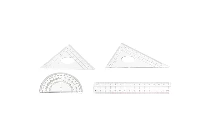 Geometriai készlet 10 darab – körző, vonalzó, szögmérő és iskolai eszközök