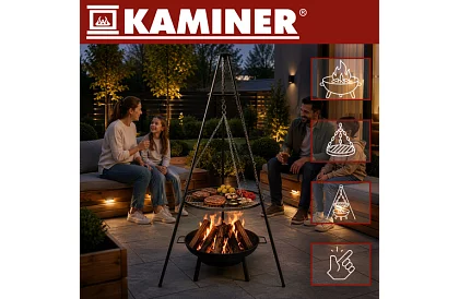 Kerti grill háromlábúval és függő rács 58 cm – kandalló tűzhely