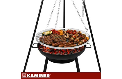 Kerti grill háromlábúval és függő rács 58 cm – kandalló tűzhely