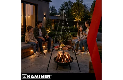 Kerti grill háromlábúval és függő rács 58 cm – kandalló tűzhely