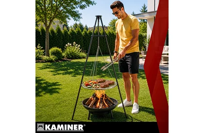Kerti grill háromlábúval és függő rács 58 cm – kandalló tűzhely