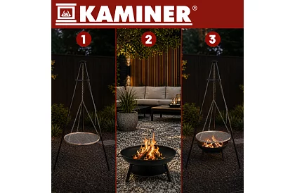 Kerti grill háromlábúval és függő rács 58 cm – kandalló tűzhely