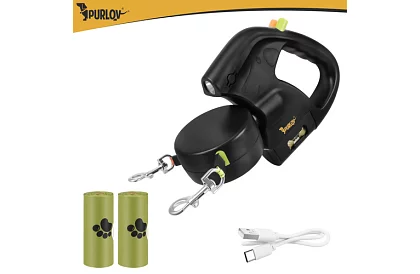 Automatikus dupla Flexi póráz lámpával 2 kuty számára – 2 × 3 m, LED világítás