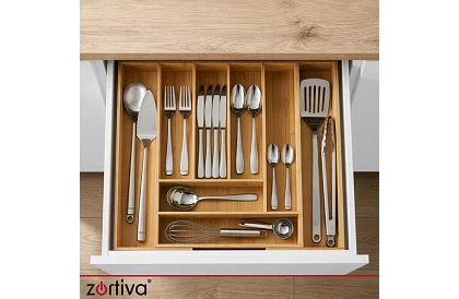 Bambusz fiókos szervező – állítható evőeszköztartó