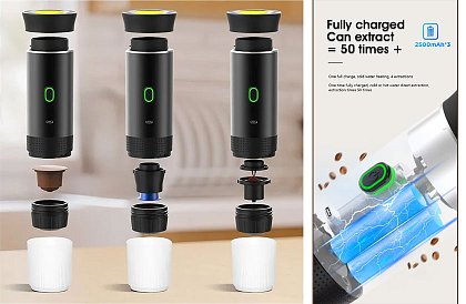 Hordozható 3 az 1-ben espresso kávéfőző 20 bar nyomással, USB-C-vel és vízmelegítéssel