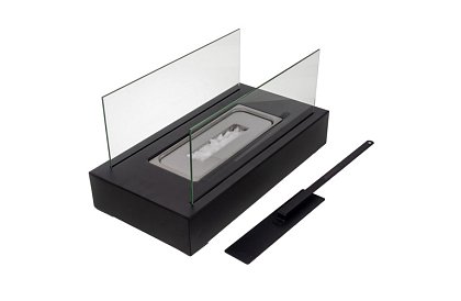 Szabadon álló bio-kandalló 35 × 18 × 17 cm – füstmentes, bioetanollal, 2 üvegfallal
