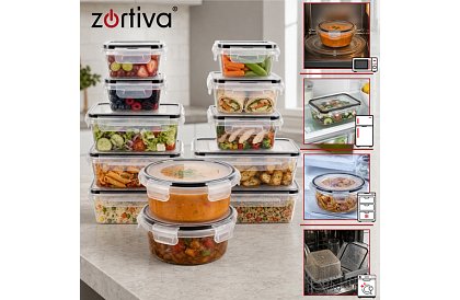 Étel tárolók 12 db, 5 méretben, mikrohullámú sütőbe, mosogatógépbe és fagyasztóba