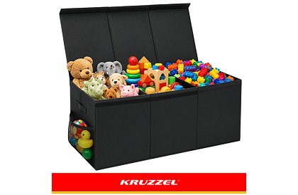 XXL játékos láda 132 l fedéllel, fekete szervező 94 cm