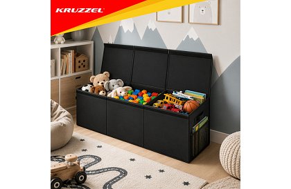 XXL játékos láda 132 l fedéllel, fekete szervező 94 cm