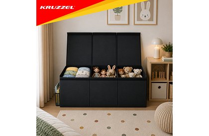 XXL játékos láda 132 l fedéllel, fekete szervező 94 cm