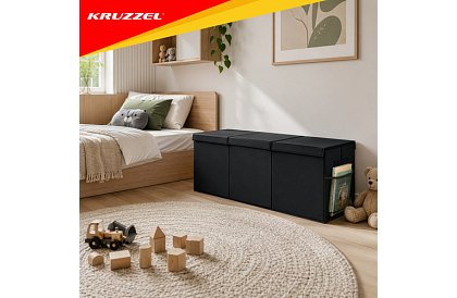 XXL játékos láda 132 l fedéllel, fekete szervező 94 cm