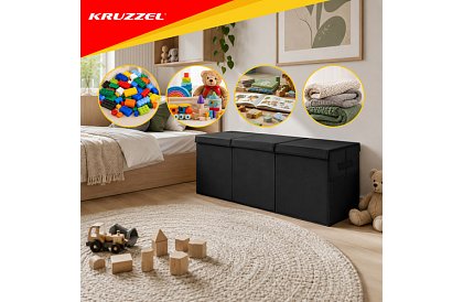 XXL játékos láda 132 l fedéllel, fekete szervező 94 cm