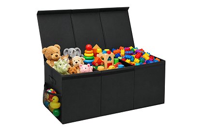 XXL játékos láda 132 l fedéllel, fekete szervező 94 cm