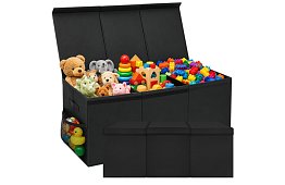 XXL játékos láda 132 l fedéllel, fekete szervező 94 cm