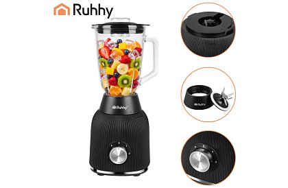 Üveg turmixgép 1200 W jégzúzással, üveg edénnyel és 2 hordozható palackkal