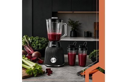 Üveg turmixgép 1200 W jégzúzással, üveg edénnyel és 2 hordozható palackkal